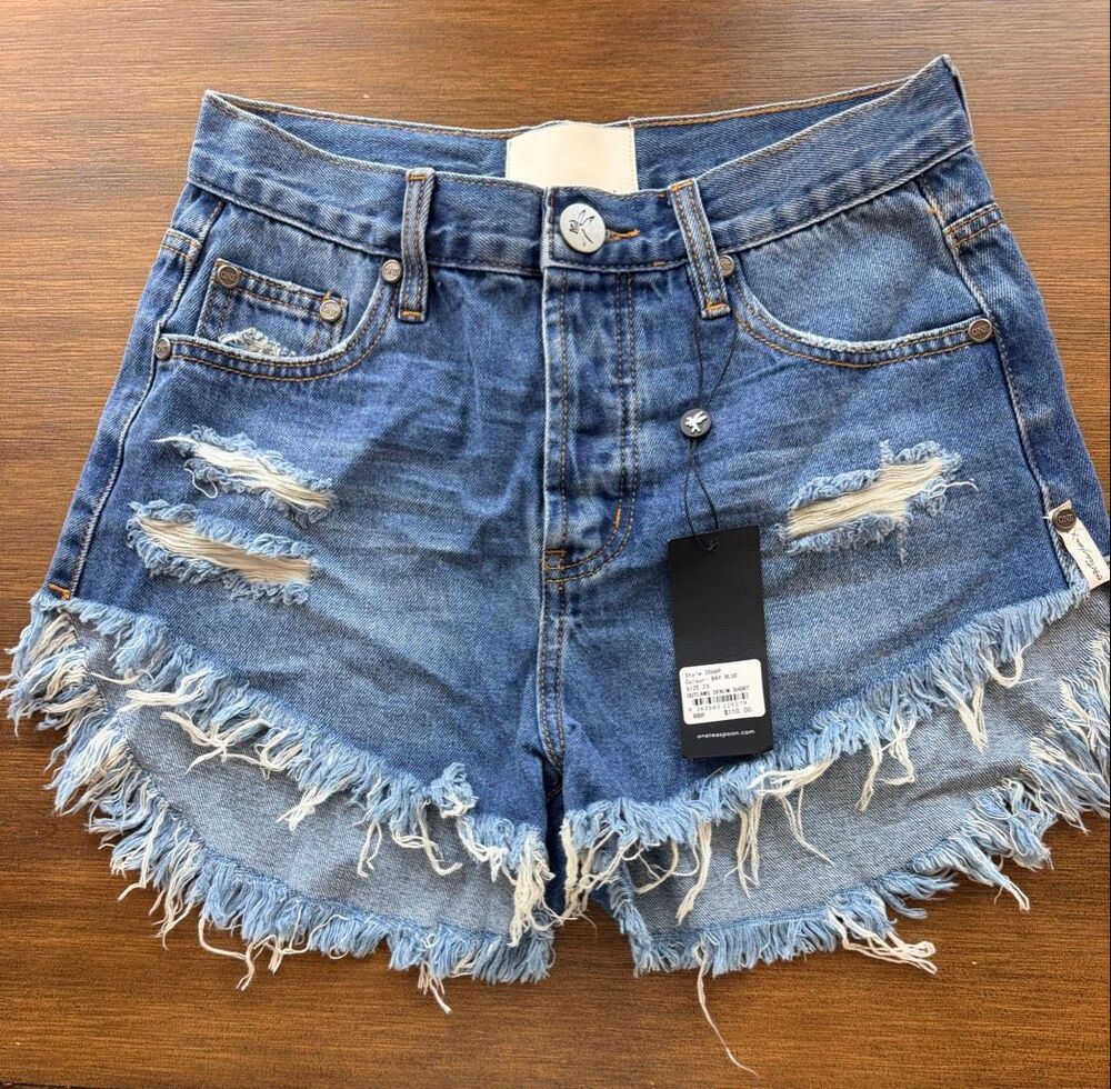 One Teaspoon Bay Blue Outlaws Distressed Denim Jean Shorts Size 23 New